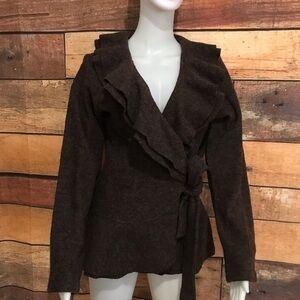 Marina Luna Dark Brown Ruffle Wrap Sweater